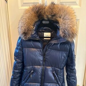 SAM Navy Puffer Jacket with Real Fur Trim size Medium